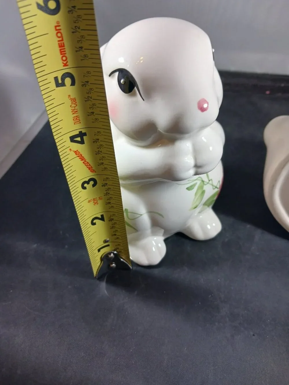 2 Vintage Ceramic Bunny Rabbit with Floral Print Body Purple Green